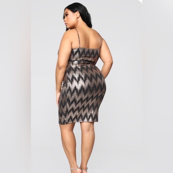 Fashion Nova Black Gold Metallic Plus Size Evening Party Midi Dress Sz XXXL - Picture 2 of 6